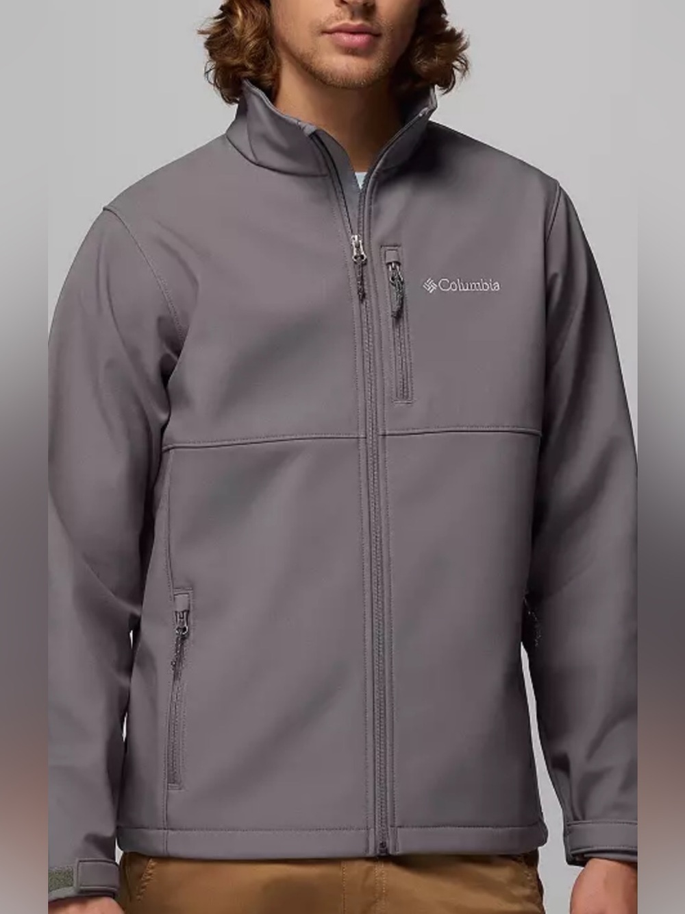 Columbia Men's Gray Softshell prep Performance Jacket - Full Zip Velcro sleeves
